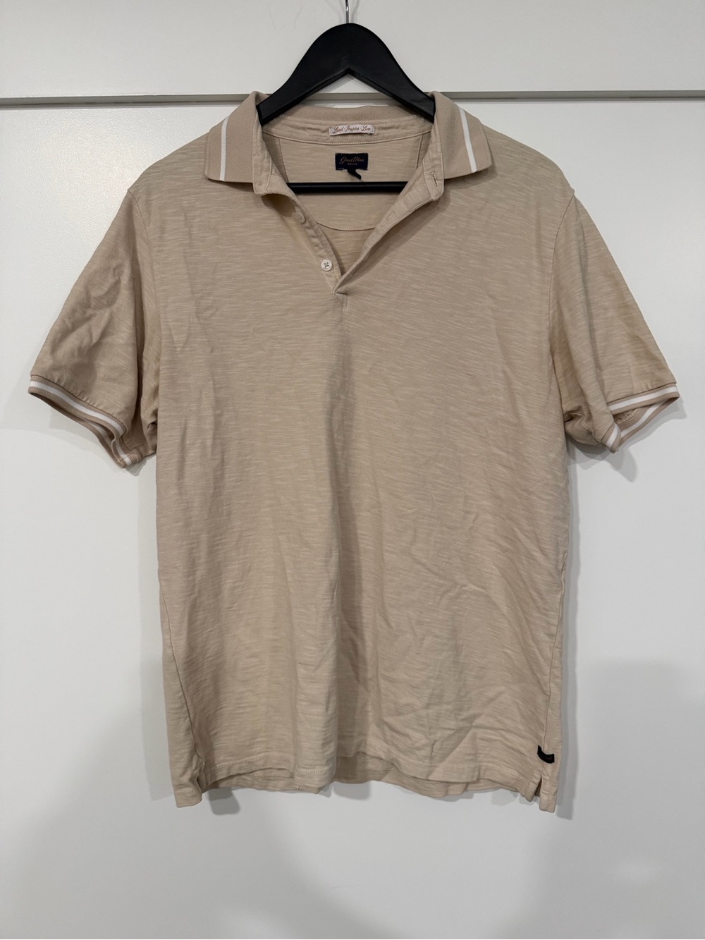 Good Man Brand Tan Polo with White Stripe Trim